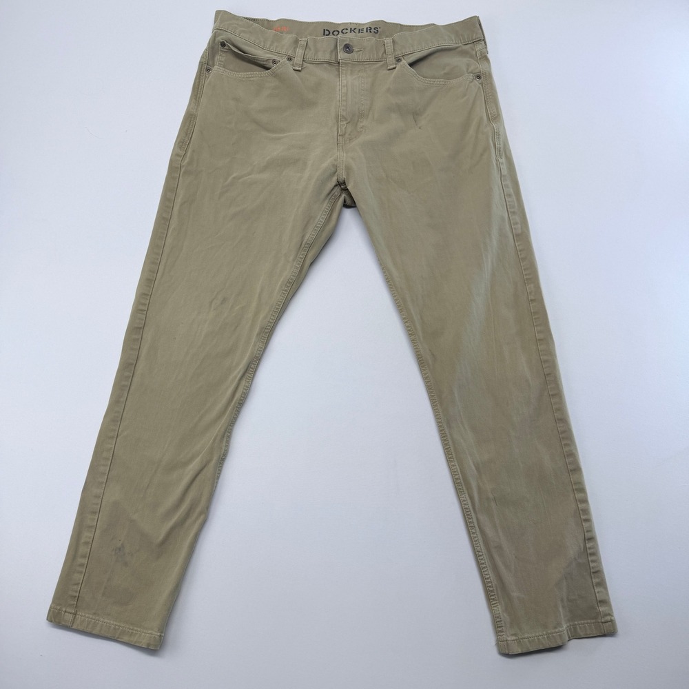 Dockers Mens Jean Cut Slim Fit Khaki Tan Pants 34x30 Cotton Blend Stretch Chinos
